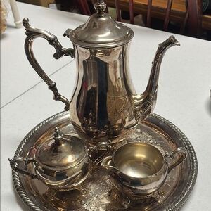 WM Rogers Elegant Silver Tea Set with Tray